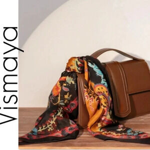 Fall Curateur Vismaya Rhapsody Scarf 25"x25" New in Package Mustard Floral
